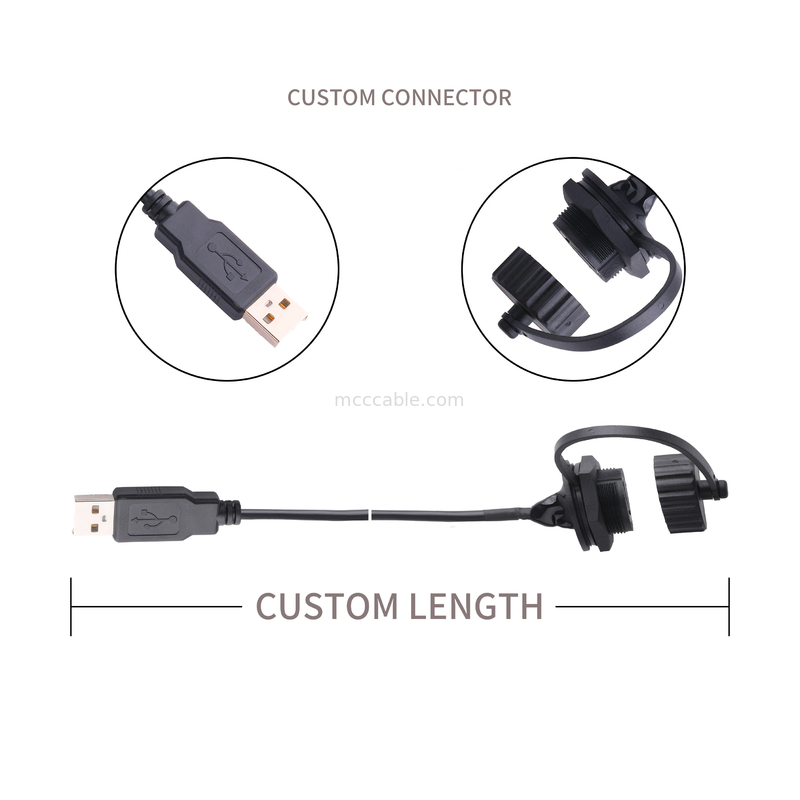 Złącze żeńskie USB 2.0 A z osłoną i nasadką na kable USB 2.0 A wykonane na wymiar