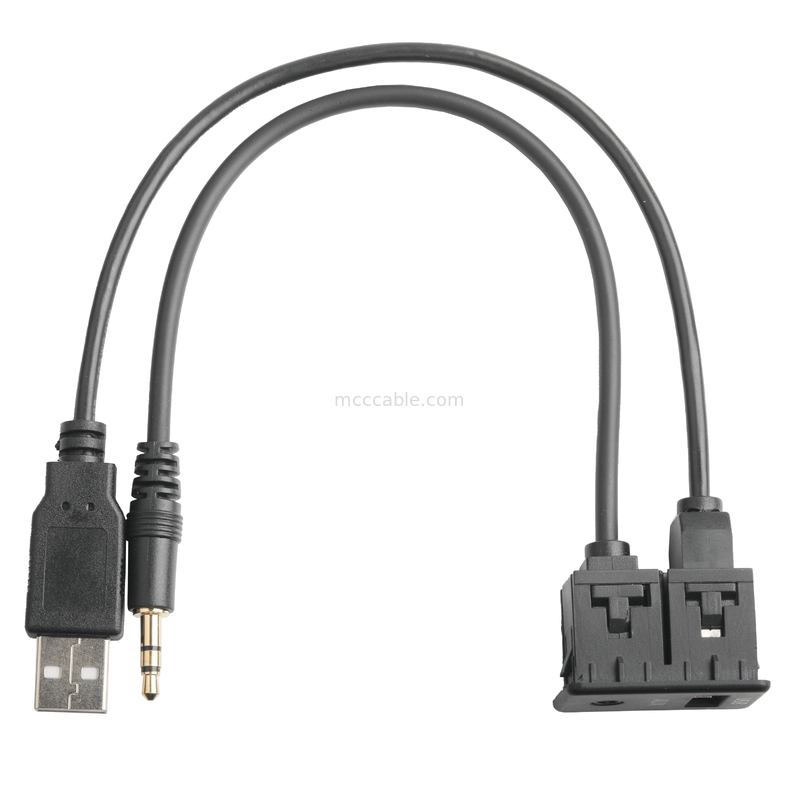 Męski przedłużacz ISOBUS AUX Jack 3,5 mm Stereo do kabla z gniazdem USB O Jack