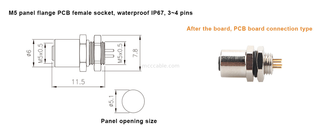 M5 Kod-A Kobieta łącznik 4Pin Panel Flange PCB Socket IP67 Interfejs okrągły typ A