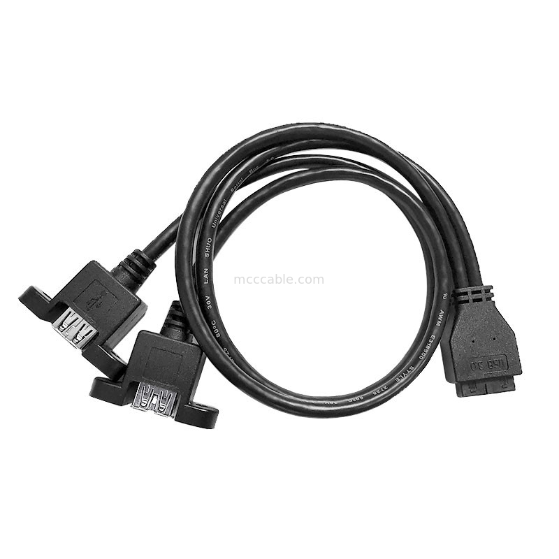 Panelowy montaż USB 3.0 A x2 do 20-pinowych złączy płyty głównej Niestandardowe wiązki przewodów