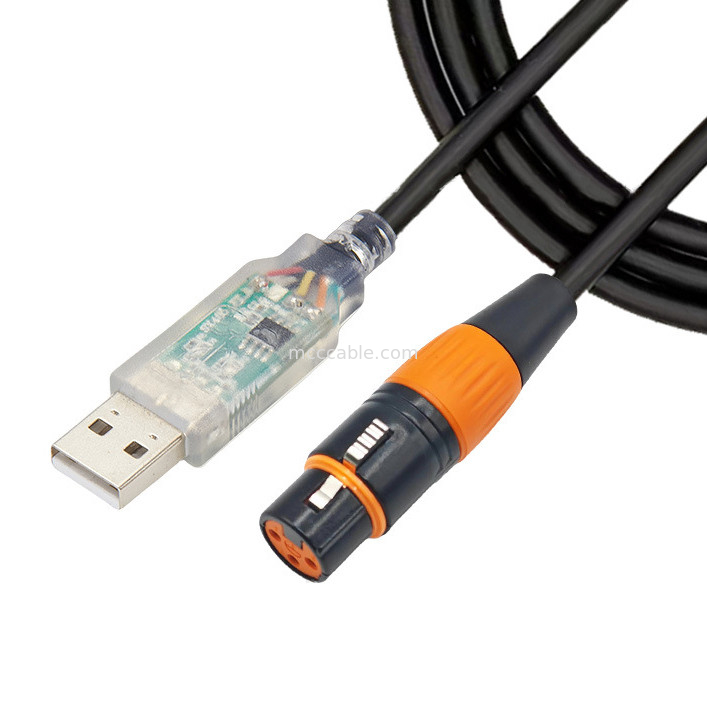 USB do DMX512 stopnia trzyrodkowy XLR męski kabel sygnału oświetleniowego kabel par światła wiązki mikser kablu sterowania