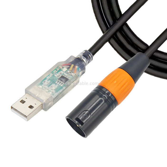 USB do DMX512 stopnia trzyrodkowy XLR męski kabel sygnału oświetleniowego kabel par światła wiązki mikser kablu sterowania