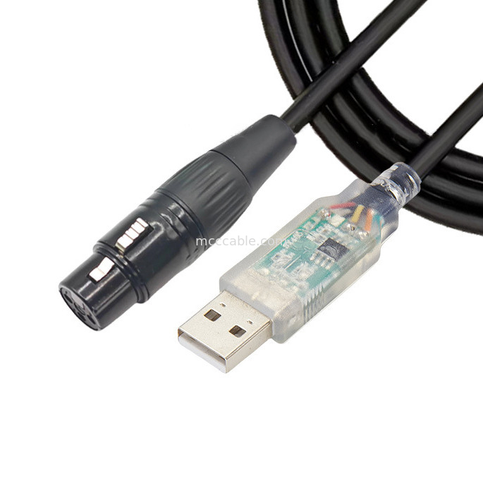 USB do DMX512 stopnia trzyrodkowy XLR męski kabel sygnału oświetleniowego kabel par światła wiązki mikser kablu sterowania