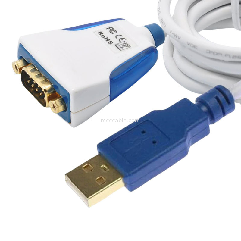 Kabel seryjny USB-A do RS232 z wbudowaną elektroniką i przemysłowymi złączami DB9M