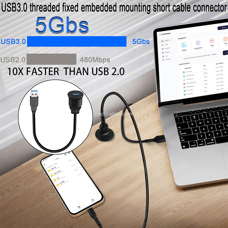Niestandardowy pas USB3.0 calbe Kabel paneli rozdzielczej samochodu głowa okrągła USB3.0 kabel przedłużeniowy męski do żeńskiego kabel wodoodporny
