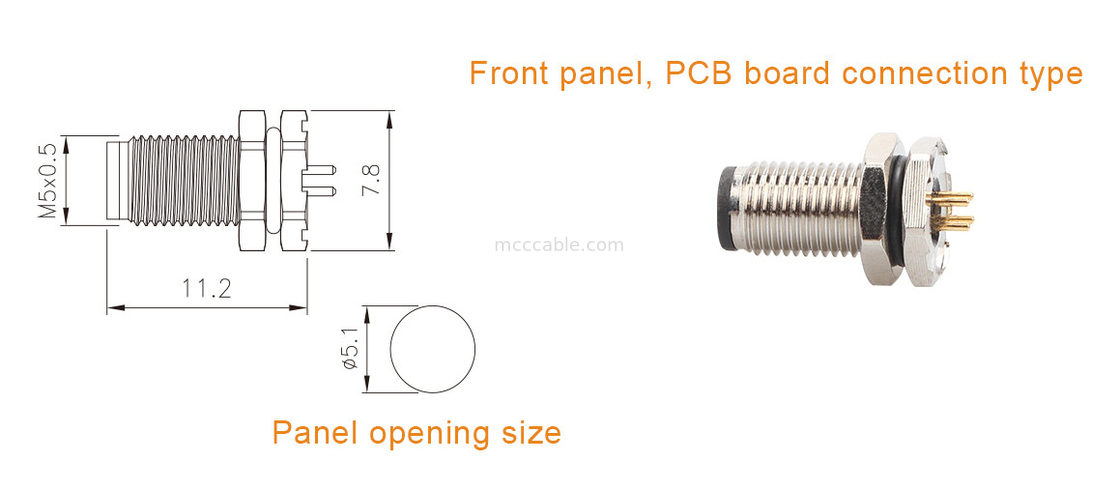 Połączenie okrągłe M5 kod-A wodoodporna seria Panel Flange PCB Męski gniazdo Wsparcie 3-rdzeniowe i 4-rdzeniowe dostosowanie IP67